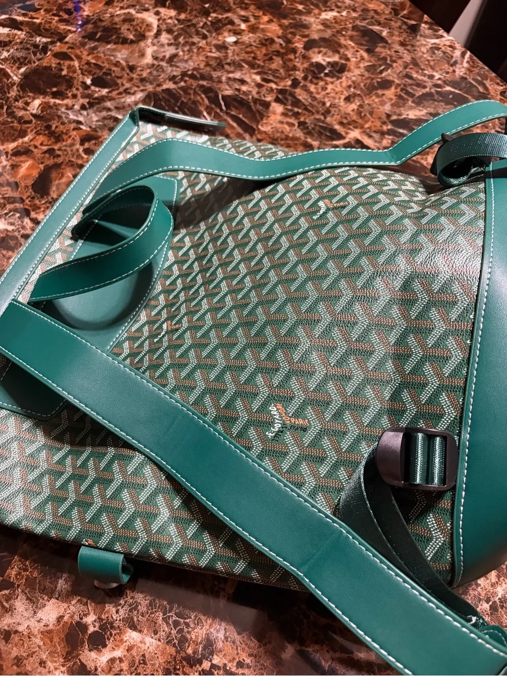Goyard Green Leather Backpack Tote